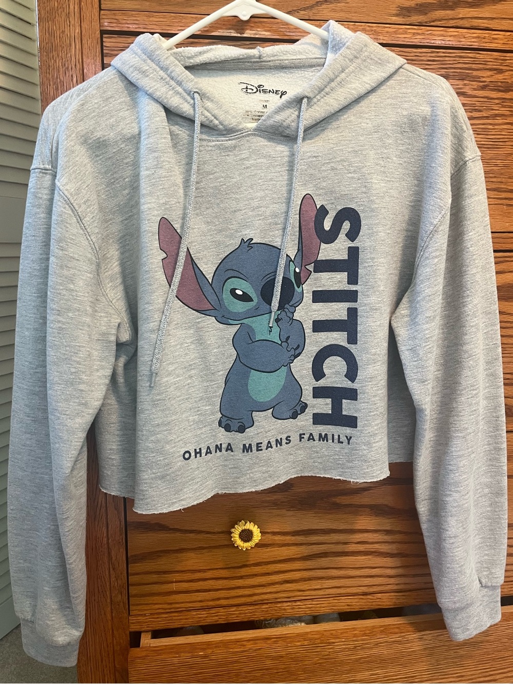 Disney Gray Cropped Stitch Hoodie with Blue Graphic - Picture 1 of 3